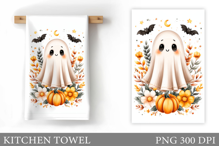Cute Ghost Kitchen Towel. Cute Halloween Kitchen Towel