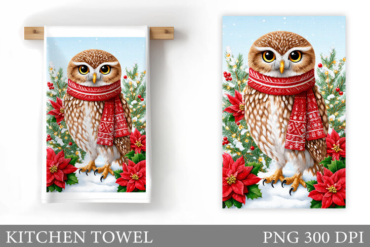 Christmas Owl Kitchen Towel. Christmas Owl Kitchen Towel example image 1