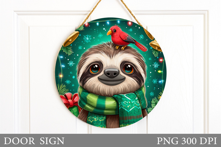 Christmas Sloth Door Sign. Christmas Door Sign Sublimation