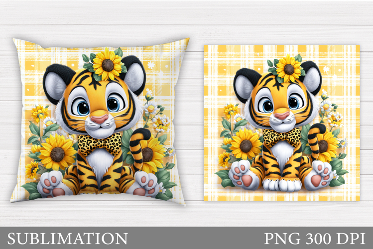 Cute Tiger Pillow Design. Cute Tiger Flowers Sublimation