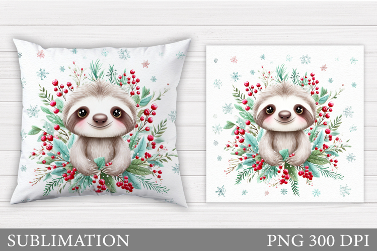 Christmas Sloth Pillow Design. Christmas Pillow Sublimation