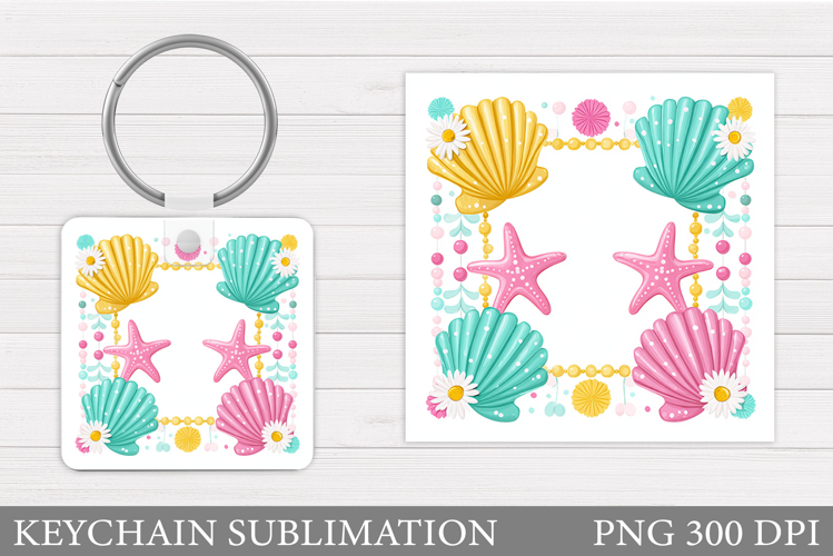 Seashell Keychain Sublimation. Starfish Keychain Design