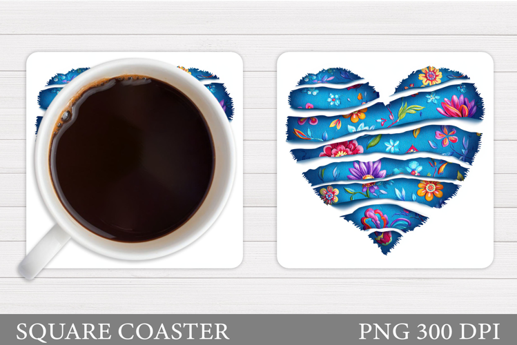 Floral Heart Coaster Sublimation. Flowers Coaster Design