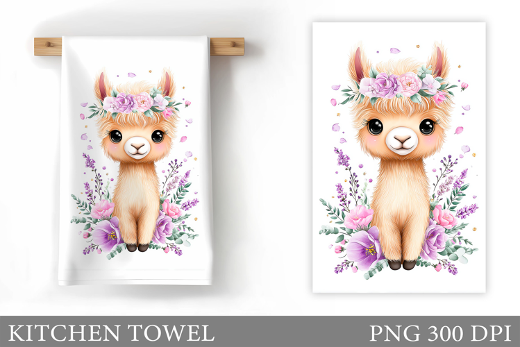 Cute Lama Kitchen Towel Design. Cute Lama Sublimation