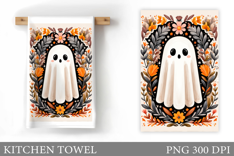 Ghost Kitchen Towel Design. Halloween Pumpkin Towel