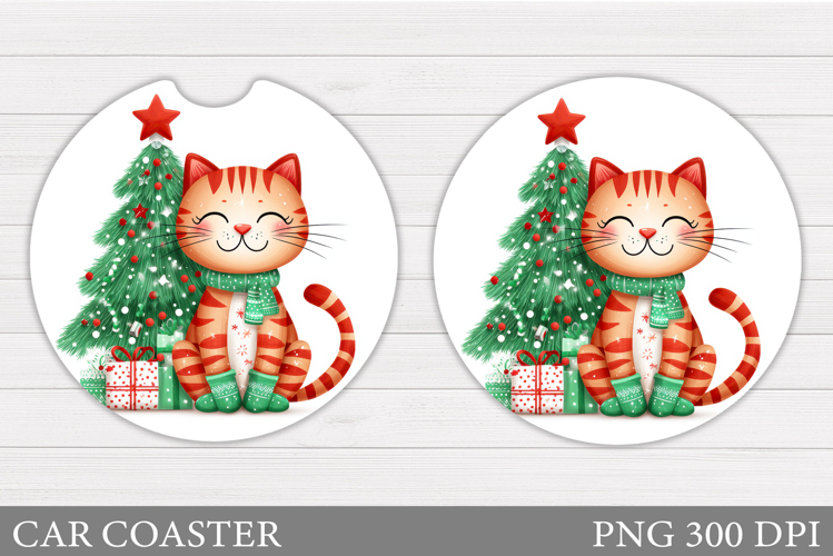 Christmas Cat Car Coaster. Christmas Car Coaster Sublimation