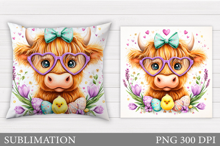 Easter Cow Pillow Design. Easter Pillow Sublimation