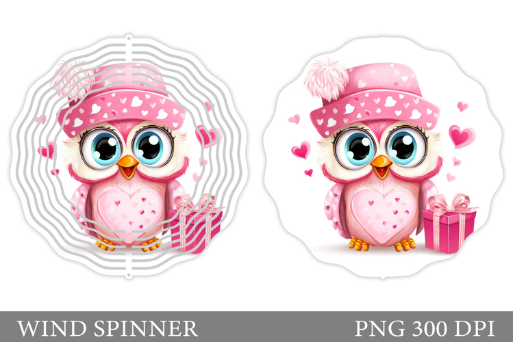 Cute Owl Wind Spinner Design. Owl Hearts Wind Spinner