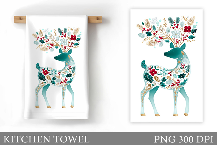 Reindeer Kitchen Towel. Christmas Kitchen Towel Design