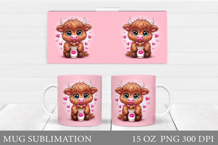 Valentines Cow Mug Sublimation. Valentines Mug Wrap Design