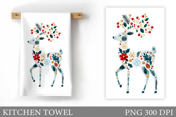 Reindeer Kitchen Towel. Christmas Kitchen Towel Design example image 1