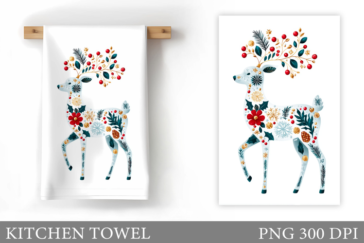 Reindeer Kitchen Towel. Christmas Kitchen Towel Design