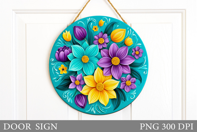 Flowers Door Sign Sublimation. Floral Door Sign Design