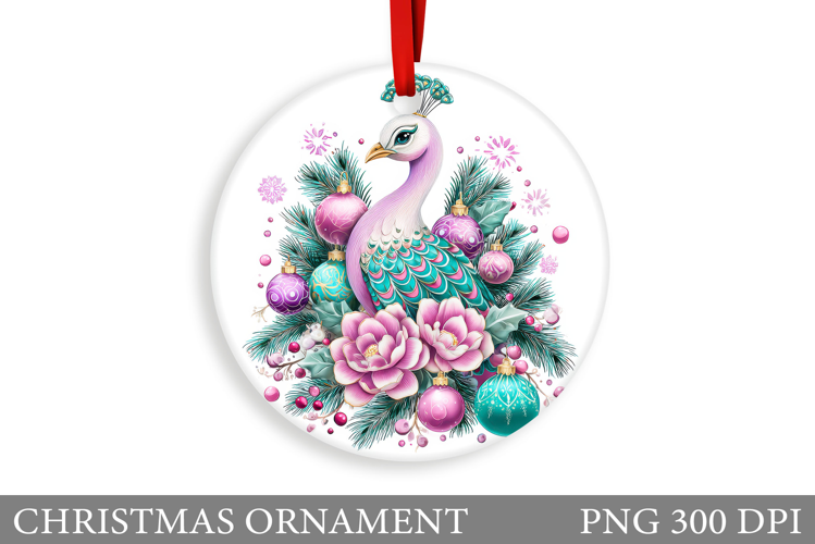 Cute Peacock Christmas Ornament. Christmas Sublimation