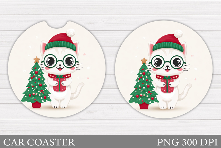 Christmas Cat Car Coaster. Christmas Car Coaster Sublimation