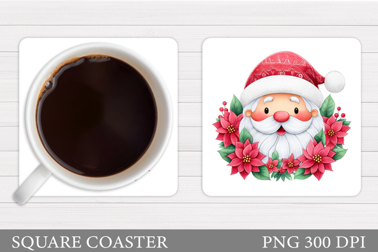 Cute Santa Coaster Sublimation. Santa Claus Coaster Design