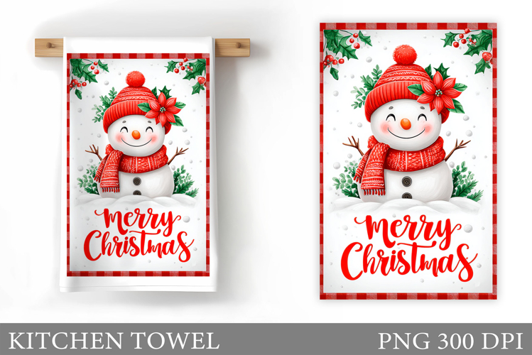 Snowman Kitchen Towel Design. Christmas Kitchen Towel