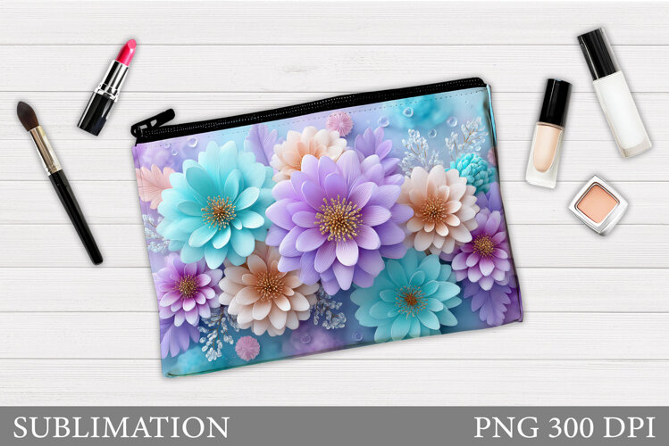 Flowers Makeup Bag Design. Flowers Cosmetics Bag Sublimation example image 1