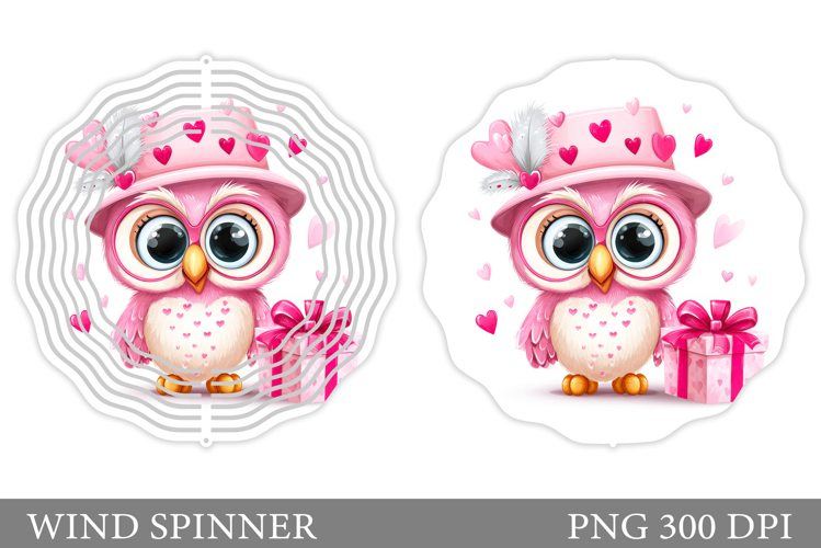 Cute Owl Wind Spinner Design. Owl Hearts Wind Spinner