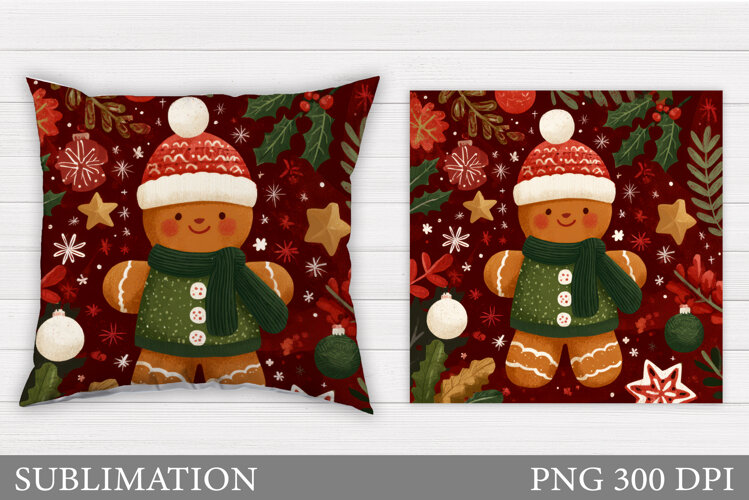 Gingerbread Pillow Design. Christmas Pillow Sublimation example image 1