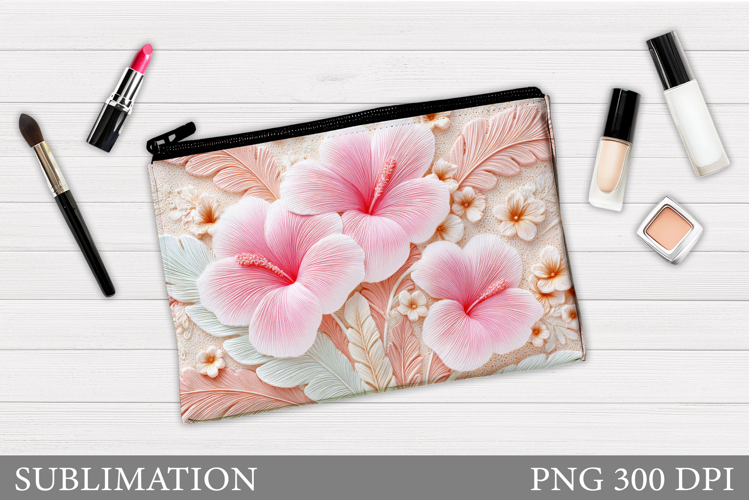 Tropical Flowers Makeup Bag . Floral Makeup Pouch Design