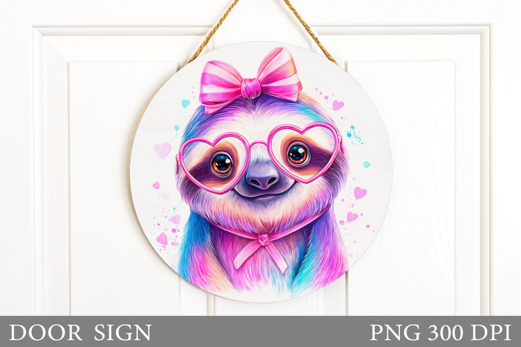 Funny Sloth Door Sign Design. Cute Sloth Sublimation example image 1