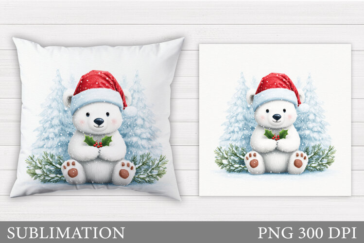 Polar Bear Pillow Design. Christmas Pillow Sublimation example image 1