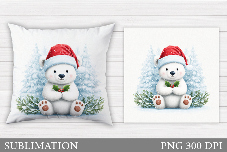 Polar Bear Pillow Design. Christmas Pillow Sublimation