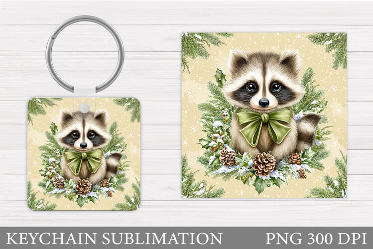 Christmas Raccoon Keychain. Christmas Keychain Sublimation example image 1