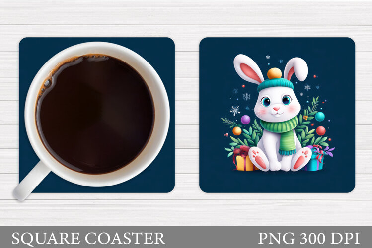 Christmas Bunny Coaster. Cute Bunny Coaster Sublimation example image 1