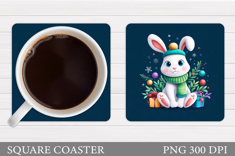 Christmas Bunny Coaster. Cute Bunny Coaster Sublimation