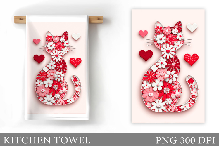 Floral Cat Kitchen Towel Design. Floral Cat Sublimation