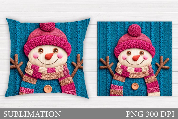 Crochet Snowman Pillow Sublimation. Christmas Pillow Design