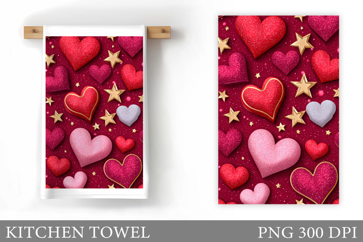 Hearts Kitchen Towel. Valentines Kitchen Towel Design