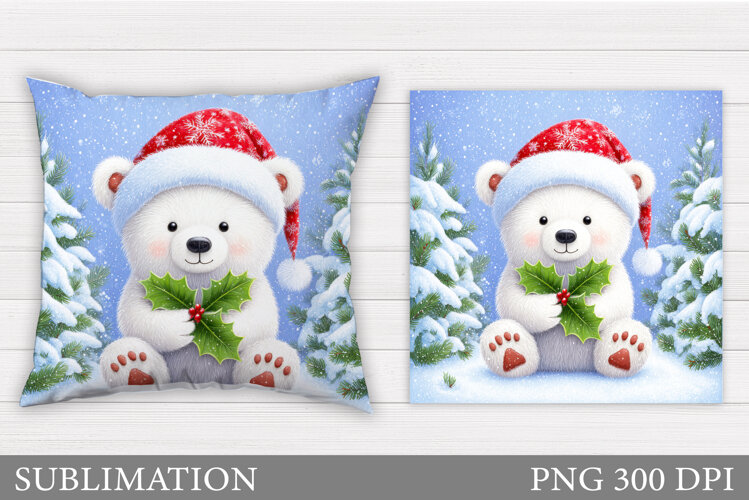 Polar Bear Pillow Design. Christmas Pillow Sublimation example image 1