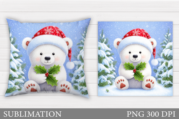 Polar Bear Pillow Design. Christmas Pillow Sublimation