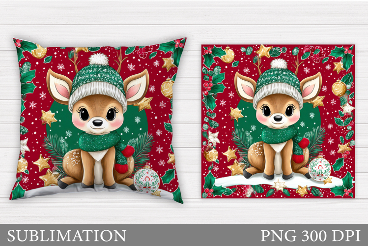 Christmas Deer Pillow Design. Christmas Pillow Sublimation