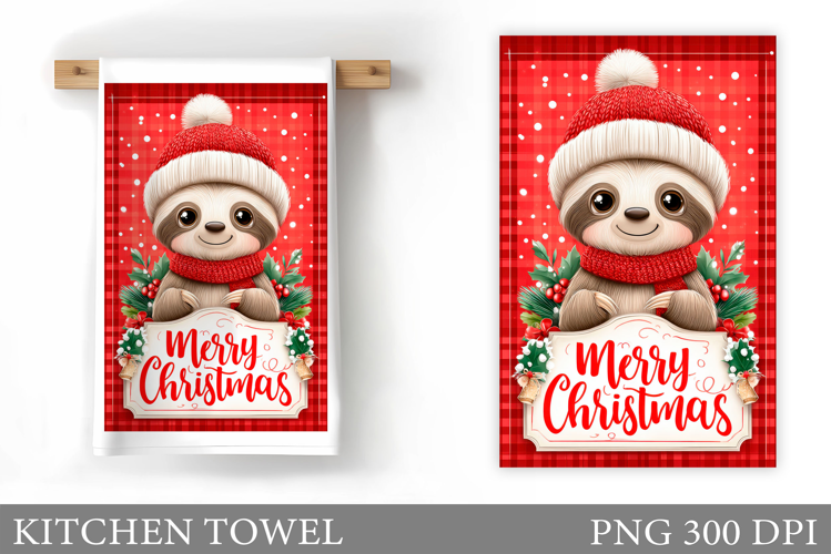 Christmas Sloth Kitchen Towel. Christmas Kitchen Towel
