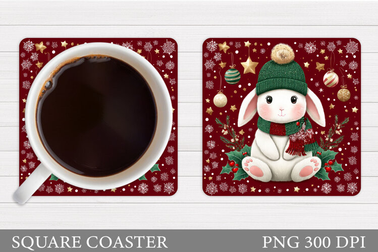 Christmas Bunny Coaster. Cute Bunny Coaster Sublimation example image 1