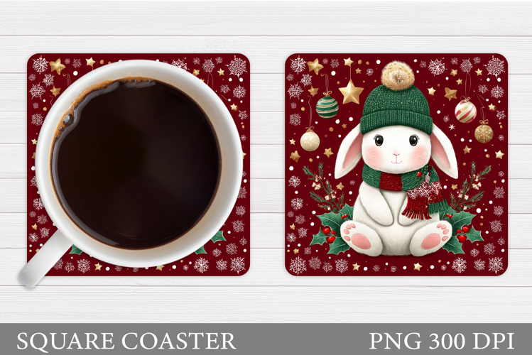 Christmas Bunny Coaster. Cute Bunny Coaster Sublimation