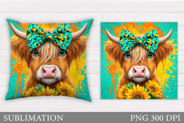 Cute Cow Pillow Design. Cow Flowers Pillow Sublimation example image 1