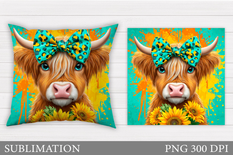 Cute Cow Pillow Design. Cow Flowers Pillow Sublimation