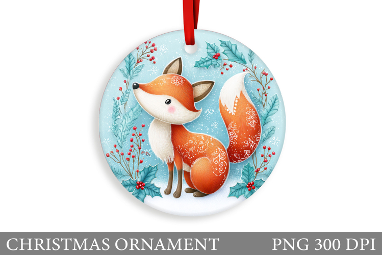 Cute Fox Christmas Ornament. Christmas Ornament Sublimation