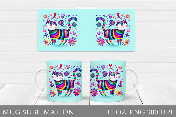Funny Cat Mug Wrap Design. Cute Cat Sublimation