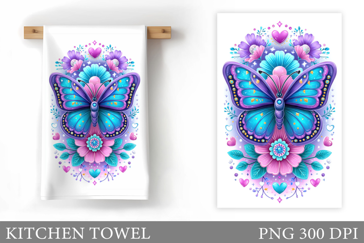 Butterfly Kitchen Towel. Flowers Kitchen Towel Sublimation