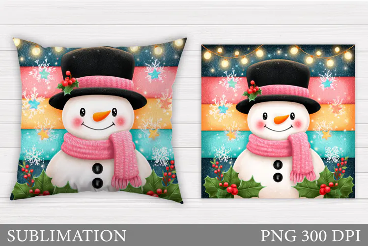 Cute Snowman Pillow Sublimation. Christmas Pillow Design