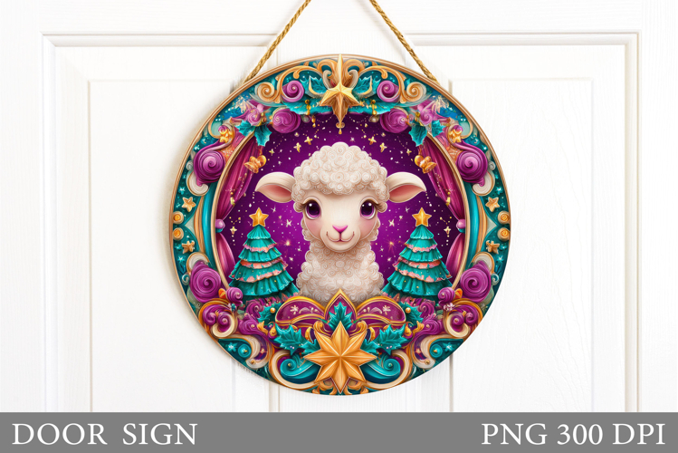 Christmas Lamb Door Sign. Christmas Door Sign Sublimation