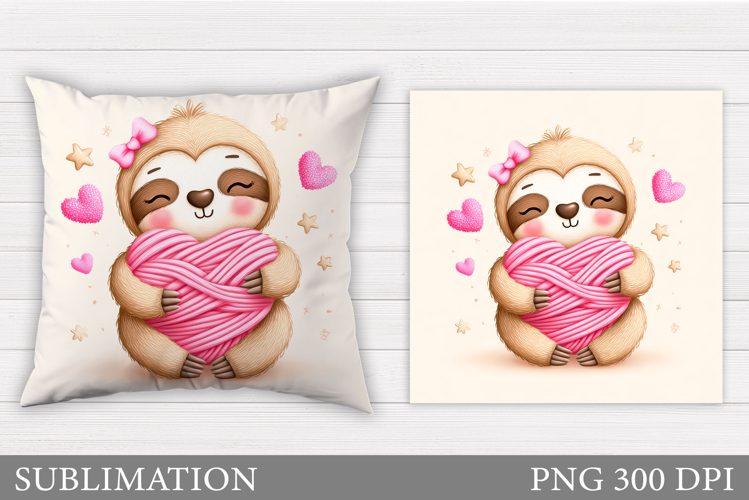 Valentines Sloth Pillow Design. Valentine Pillow Sublimation