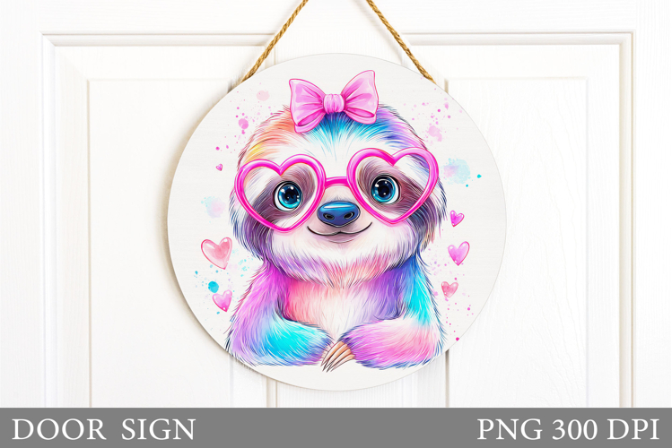 Funny Sloth Door Sign Design. Cute Sloth Sublimation example image 1