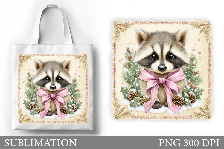 Christmas Raccoon Tote Bag. Christmas Tote Bag Sublimation